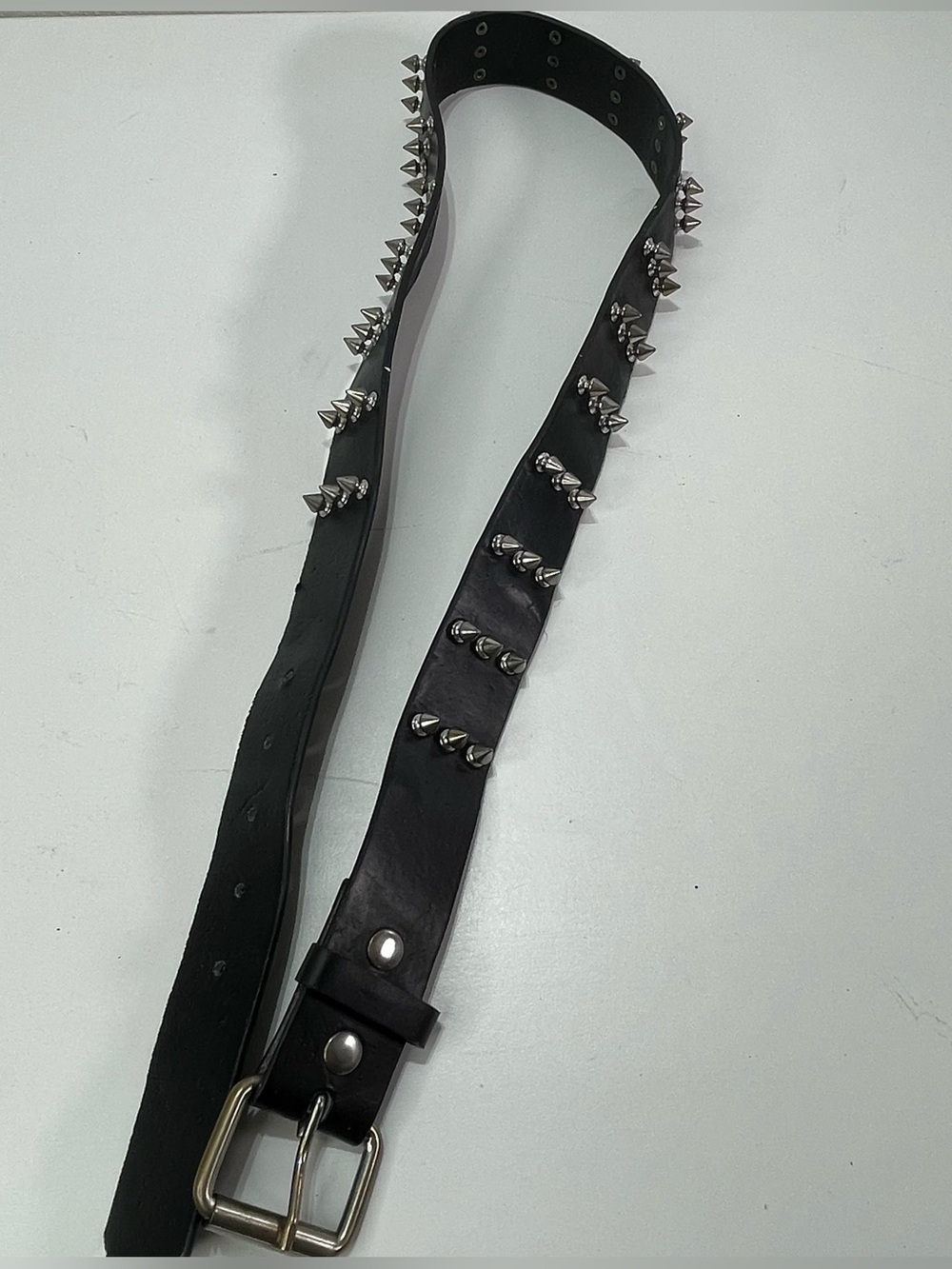 Hot Topic Black Spike Belt Bonded Leather 3 Row Large 36-38” Punk Festival Goth